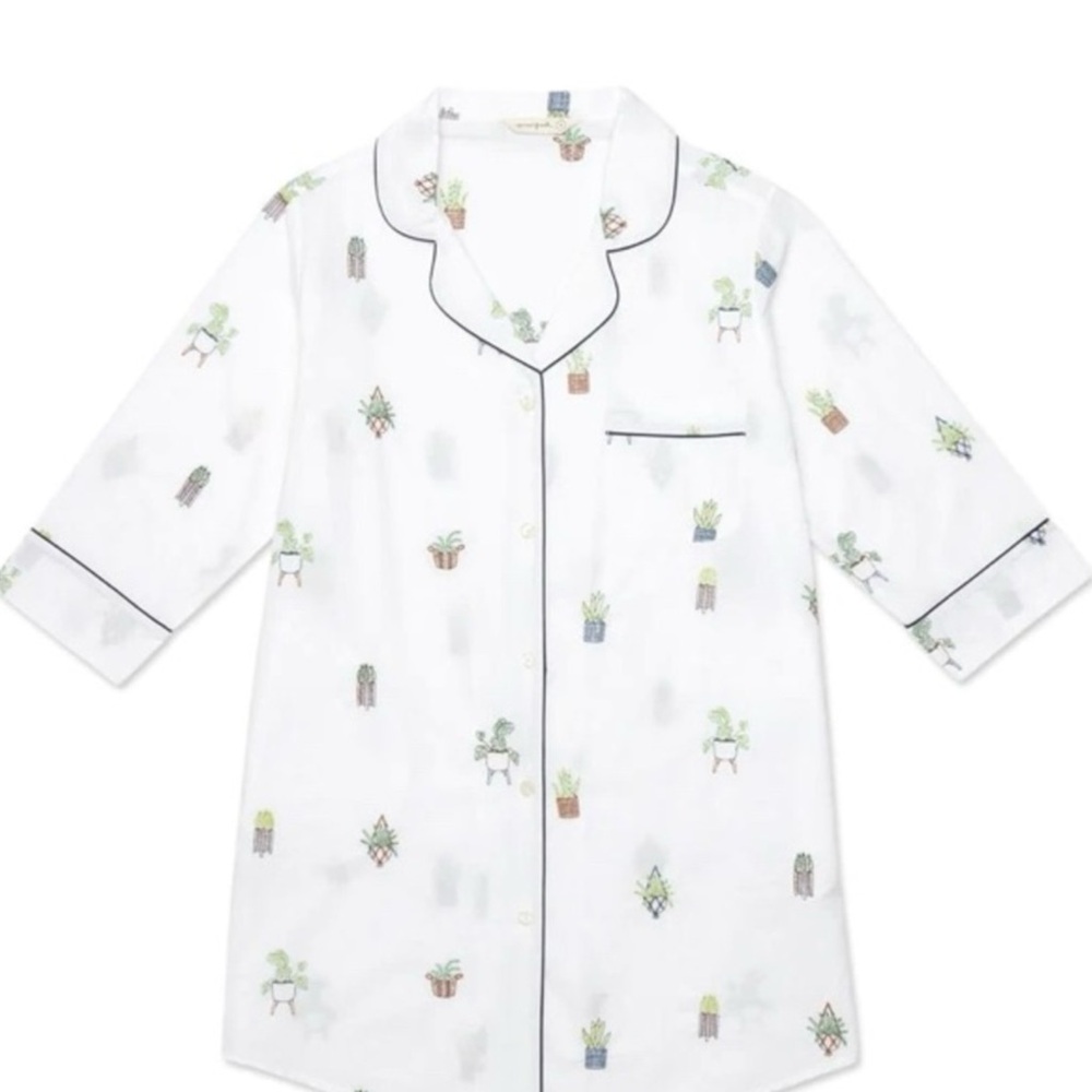 Printfresh white nightshirt with adorable houseplant embroidery